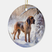 Bloodhound lassen es Weihnachten schnee Keramik Ornament (Links)