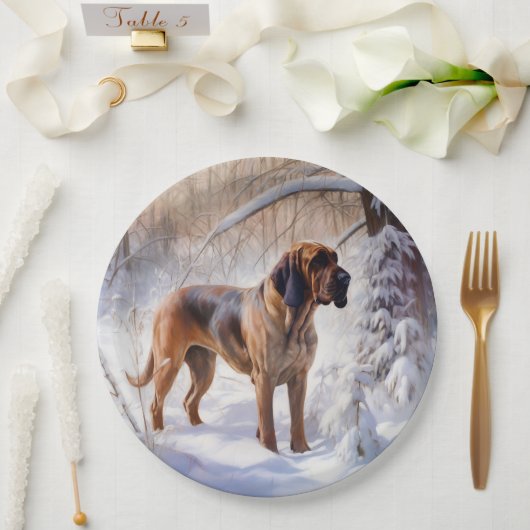 Bloodhound lassen es Weihnachten schnee Pappteller (Hochzeit)