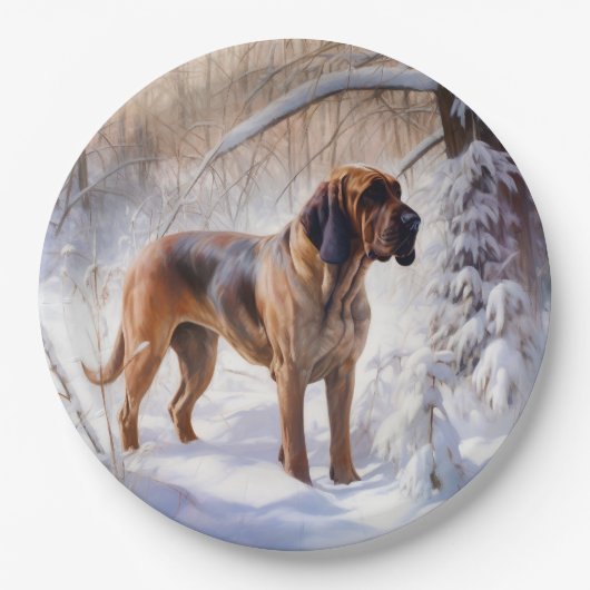 Bloodhound lassen es Weihnachten schnee Pappteller (Vorderseite)