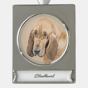 Bloodhound-Malerei - Niedliche Original Hunde-Kuns Banner-Ornament Silber