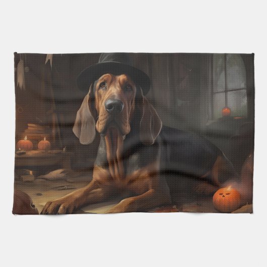 Bloodhound Pumpkins Halloween Beängstigend Geschirrtuch (Horizontal)