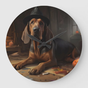 Bloodhound Pumpkins Halloween Beängstigend Große Wanduhr