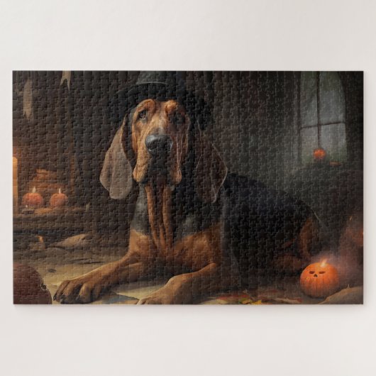 Bloodhound Pumpkins Halloween Beängstigend Puzzle (Horizontal)