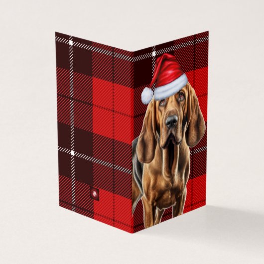 Bloodhound Weihnachtshund mit Red Holiday Kariert (Vorderseite)