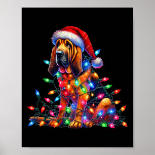 Bloodhound Weihnachtslicht Weihnachtsmannmütze Hun Poster