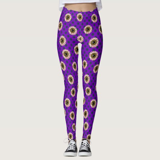 Bloodshot Eyeballs | Lila mit Punkten | Halloween Leggings (Vorderseite)