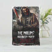 Bloody Knife & Beängstigend Halloween Mask Party Einladung (Stehend Vorderseite)