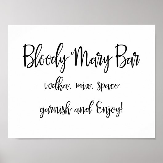 Bloody Mary Bar Sign | Einfache Kalligrafie Poster (Vorne)