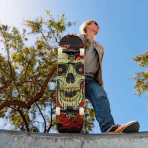 Bloody Rose Robot Skull Skateboard