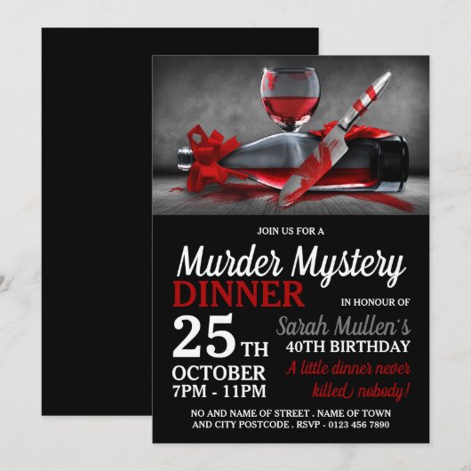 Bloody Scene, Murder Mystery Birthday Dinner Einladung (Vorne/Hinten)