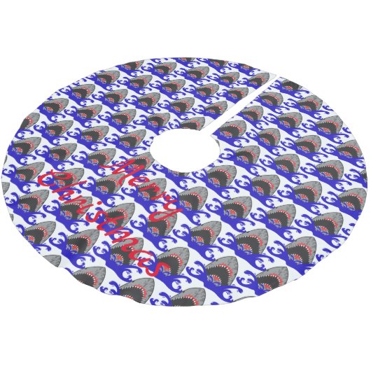 Bloody Shark Jaws Thunder_Cove Polyester Weihnachtsbaumdecke (Schrägansicht)