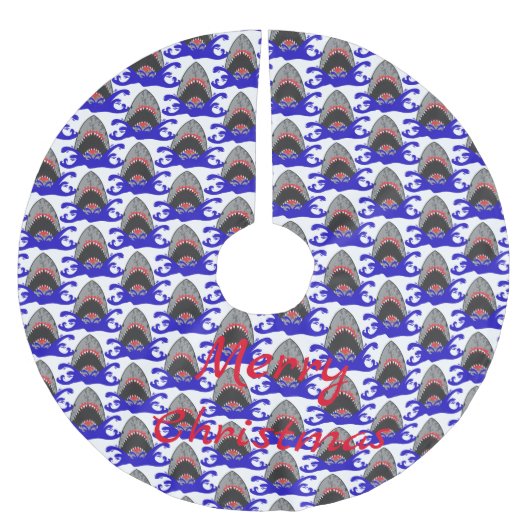 Bloody Shark Jaws Thunder_Cove Polyester Weihnachtsbaumdecke (Vorderseite)