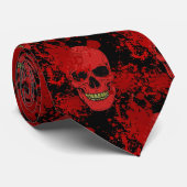 Bloody Skulls Pattern Red in Black Halloween Krawatte (Gerollt)