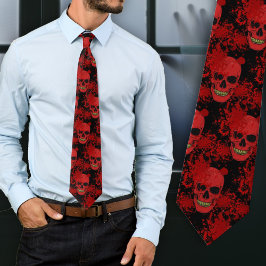 Bloody Skulls Pattern Red in Black Halloween Krawatte