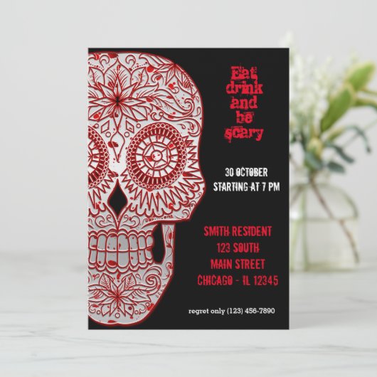 Bloody Sugar Skull Einladung (Stehend Vorderseite)