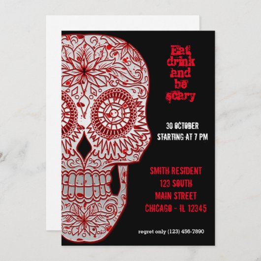 Bloody Sugar Skull Einladung (Vorne/Hinten)