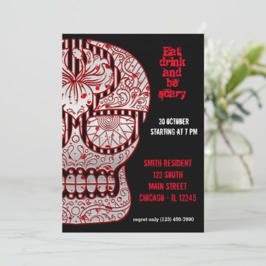 Bloody Sugar Skull Einladung (Stehend Vorderseite)