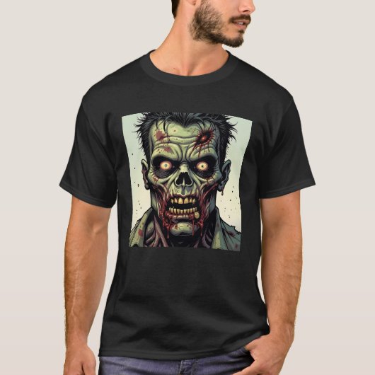 Bloody Zombie Face Comic Pop Art Halloween T-Shirt (Vorderseite)