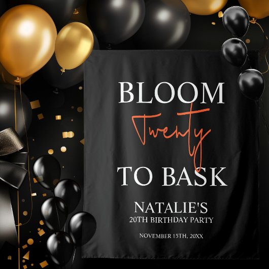 Bloom 20 zu bitten I Black Adult Birthday Party Wandteppich