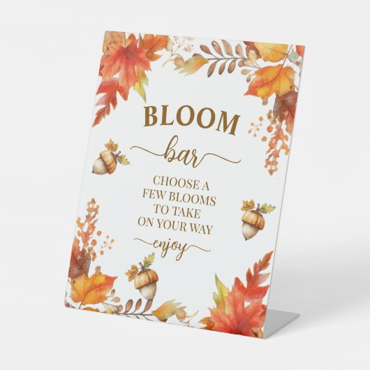 Bloom Bar Fall Boho Floral Brautparty Sockelschild (Vorderseite)