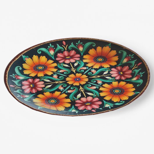 💀 🎉 Bloom & Bite Día de los Muertos Pappteller (Schrägansicht)