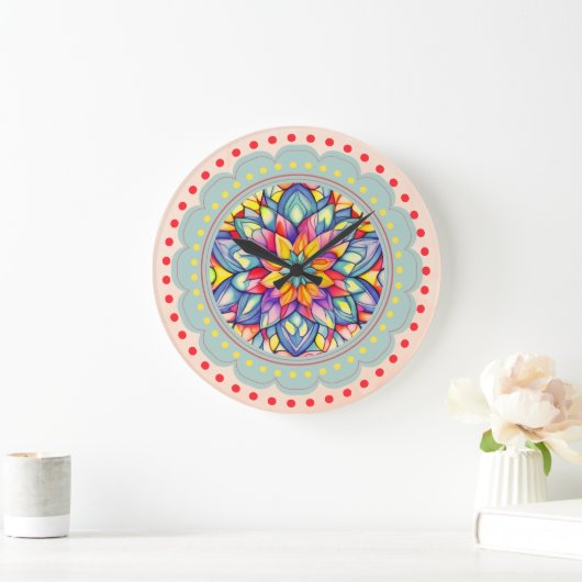 Bloom Bliss Farbige Blume Große Wanduhr (Zuhause)