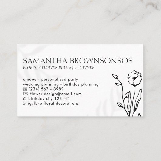 Bloom & Blüh: Ein feines Kunstblumendesign Visitenkarte (Rückseite)