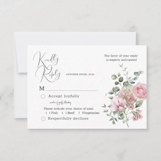 Bloom Blush Peony Wedding RSVP Card (Vorderseite)