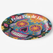 💀 🎉 Bloom & Bones Plate Día de los Muertos Pappteller (Schrägansicht)