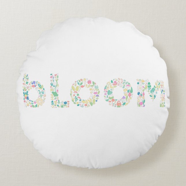 “BLOOM Botanical Letter Art Pillow Rundes Kissen (Vorderseite)