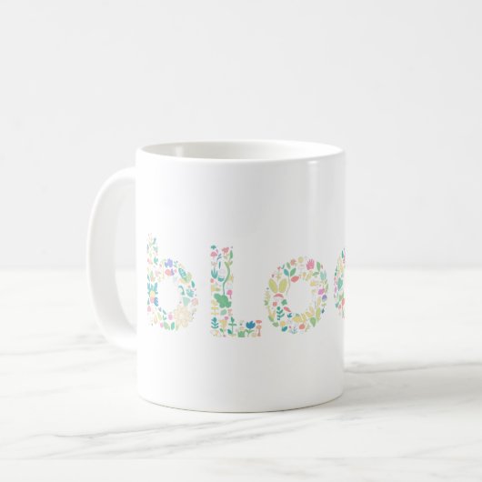 “BLOOM Botanical Letter Mug – Minimal Nature Typog Kaffeetasse (Vorderseite Links)