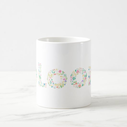 “BLOOM Botanical Letter Mug – Minimal Nature Typog Kaffeetasse (Mittel)
