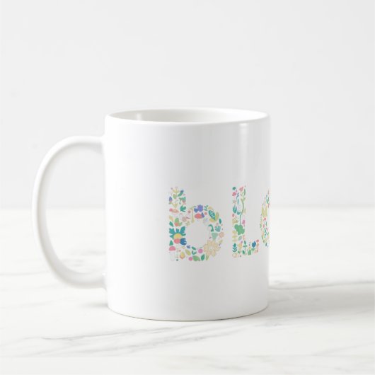 “BLOOM Botanical Letter Mug – Minimal Nature Typog Kaffeetasse (Links)