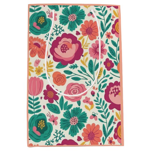 Bloom & Bright: Folk-Art Floral Garden Pattern Mittlere Geschenktüte (Vorderseite)