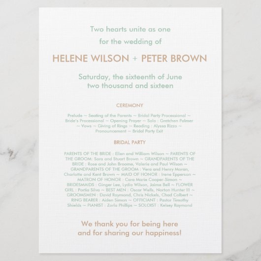 Bloom Customizable Wedding Program in Cashmere Programm (Rückseite)