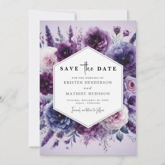 Bloom Digital Lila Floral Wedding Save The Date (Vorderseite)