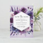 Bloom Digital Lila Floral Wedding Save The Date (Stehend Vorderseite)
