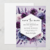 Bloom Digital Lila Floral Wedding Save The Date (Vorne/Hinten)