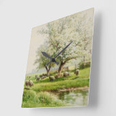 Bloom Fine Art Festival Moon and Stars Quadratische Wanduhr (Winkel)