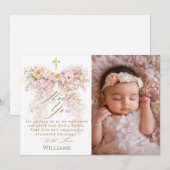 Bloom Floral Bow Girl Baptism Dankeskarte (Vorne/Hinten)