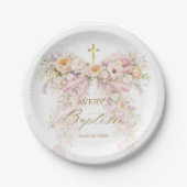 Bloom Floral Bow Girl Baptism Pappteller (Vorderseite)
