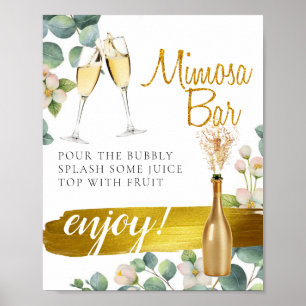 Bloom Greenery Bridal Brunch Mimosa Bar Sign Poster