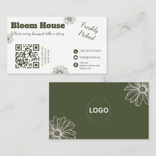 Bloom House Floral QR-Code Visitenkarte (Vorne/Hinten)