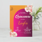 Bloom in Quinceañera! Boho Floral Mis Quince Einladung (Stehend Vorderseite)