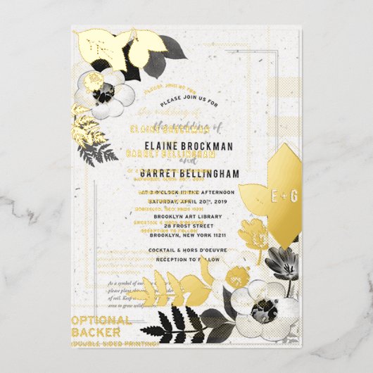 Bloom mit Liebe: Öko-freundliche Schwarz-Weiß-Pfla Folieneinladung (Vorderseite)