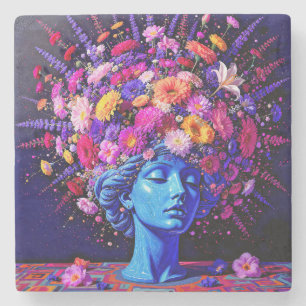 "Bloom of Eternity" - ein farbiges surreales Portr Steinuntersetzer