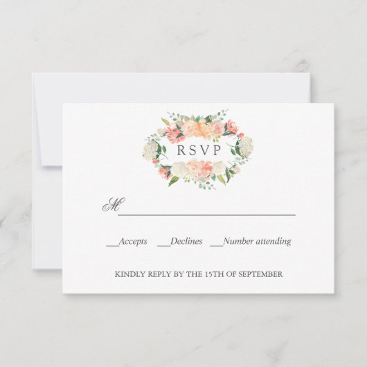 Bloom Peach Pink Botanical WEDD RSVP (Vorderseite)