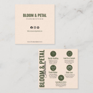 Bloom & Petal Sage-Grün-Blumenpflegekarte Quadratische Visitenkarte