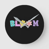 Bloom Retro Pastell Blumenmuster Runde Wanduhr (Vorderseite)