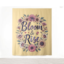 Bloom & Rise florale Typografie Wandteppiche